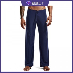 Pantalones de salón para hombres, pantalones de dormir de la serie de color puro con pantalones largos sueltos de seda helada y nylon de gran tamaño, pantalones de yoga.