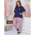 Traje de pijama de verano de la UE de Amazon para mujeres de talla grande con mangas cortas, ropa de hogar para usar.