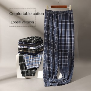 Nuevos pantalones de dormir de primavera y otoño de Village Swallow para hombres, pantalones a cuadros largos y tejidos de algodón sueltos y de gran tamaño para el hogar.