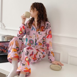 Conjunto informal de pantalones largos de mujer de tono suave y casual de 50 piezas de algodón transpirable para casa y pijama