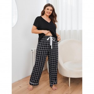 Pijamas de talla grande para mujeres de primavera y verano, pantalón corto de manga corta para gorditas en casa, estilo europeo y americano de Amazon