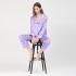 Pijama de dos piezas de seda de imitación para mujeres con lunares, para la primavera y el otoño, de manga larga, para el hogar o para vestir