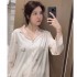 Nuevo conjunto de pijama de seda de hielo para mujeres con patrón de mantequilla, de manga larga, para el hogar o para vestir, con estampado posicional de alta gama para usar en público