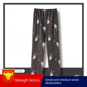 Pantalones de pijama para hombres de algodón para la primavera y el otoño, pantalones anchos de dibujos animados lindos para el hogar o para vestir