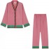 Conjunto de pijama de seda de hielo de verano de 2023 para mujeres en rayas rosa y verde para el hogar