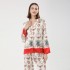 Nuevo conjunto de pijama de seda de hielo de imitación con estampado posicional para mujeres, de dos piezas, con pantalones largos, para el hogar o para vestir, se puede usar fuera