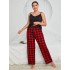Conjunto de pijama con estampado de vichy y encaje en contraste talla grande