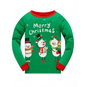 Popshion Niños Navidad Pijamas Algodón Manga larga Muñeco de nieve Navidad Pjs Set Navidad Vacaciones Ropa