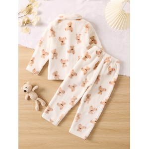 Conjunto de pijama con pantalón y top de manga larga abrigado grueso con oso lindo para niños