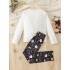 Conjuntos de pijama de manga larga con cuello redondo y estampado de alces de Papá Noel con letras navideñas para niñas