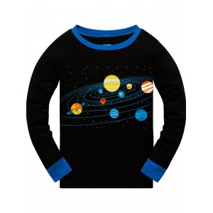 Popshion 2pcs Niños Starry Sky Cosmic Planet Pijama de manga larga Traje de algodón