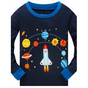 Popshion-Pijama de manga larga para niños, cohete, astronauta, estrella, universo, planeta, 2 unidades