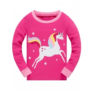 Conjunto de pijama de manga larga con animales de dibujos animados de unicornio de color para niñas