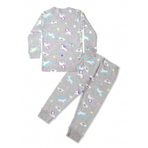 2 piezas de pijamas y pantalones de manga larga con cuello redondo y estampado de dibujos animados para niñas