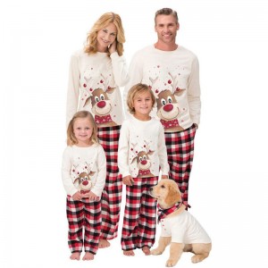 Juego de pijamas de manga larga de padres e hijos con estampado de alce navideño