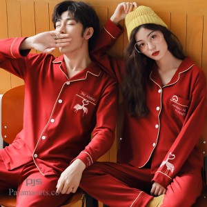 Plus size pareja algodón pijamas para primavera Manga larga set pjs party PJS