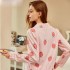 Nuevo Manga larga rosado mujer pijamas con estampado de fresa cómodo pjs para senoras