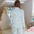 mujer algodón pijamas Manga larga Dibujos animados Lindo pijamas para senoras con pjsimpresión de puntada