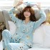 mujer algodón pijamas Manga larga Dibujos animados Lindo pijamas para senoras con pjsimpresión de puntada