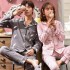 Par de pijamas de algodón de manga larga cardigan coreano pijamas delgados del hogar