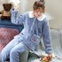 Conjunto de pijamas de terciopelo grueso y de franela de primavera y otoño para damas.