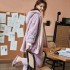 Traje largo de franela de otoño e invierno, bordado en pijama de mujer.