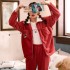 Conjunto de pijama de franela para mujer de terciopelo grueso y cálido para primavera y otoño