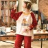 Traje de pijama de mujer de 280 g de franela naranja espesa para la primavera y el invierno
