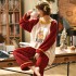Traje de pijama de mujer de 280 g de franela naranja espesa para la primavera y el invierno