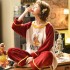 Traje de pijama de mujer de 280 g de franela naranja espesa para la primavera y el invierno
