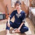 Manga corta seda de hielo batas Mujer Encaje Chiffon Costura pijamas para primavera y verano