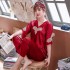 Manga corta seda de hielo batas Mujer Encaje Chiffon Costura pijamas para primavera y verano