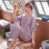 Manga corta seda de hielo batas Mujer Encaje Chiffon Costura pijamas para primavera y verano