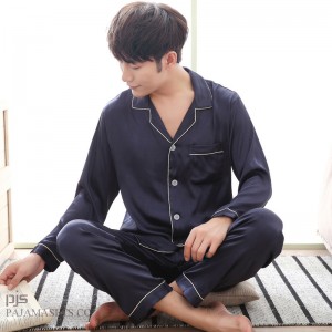 Nuevo hombre Lujo seda batas para primavera Manga largadelgada pijamas con Full Size