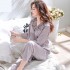 Elegante mujer seday ropa de dormir para primavera Manga larga seda como conjuntos de pijamas para señoras
