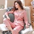 Elegante mujer seday ropa de dormir para primavera Manga larga seda como conjuntos de pijamas para señoras