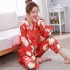 Manga largaImpresióned female seday ropa de dormir para primavera tallas grandes Encantador cardigan seda de hieloy ropa de dormir para senoras