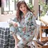 Manga larga Moda Impresióned seday ropa de dormir para senoras tallas grandes cardigan seda de hielo female pijamas