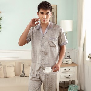 Seda simulada hombre manga corta pijamas para verano seday ropa de dormir hombre