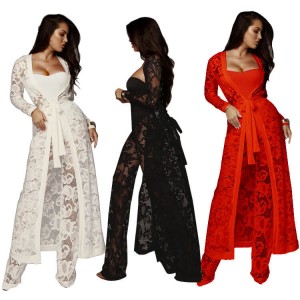 Sexy para caes Vestido encaje pantalones anchos pierna tres piezas traje de ocio
