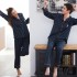Nuevo invierno cardigan de manga larga para amantes rayas casa pijamas