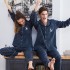 Nuevo invierno cardigan de manga larga para amantes rayas casa pijamas