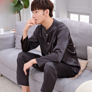 Casual seda de hielo lounge pijamas para hombre Manga larga pure color pijamas hombre