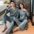2021 parejas servicio a domicilio enrejado a rayas color sólido solapa manga larga pijamas de moda al por mayor