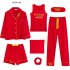 Nuevo pijama de siete piezas para mujer, largo, de imitación, modal, con bordado de letras simples, traje de servicio a domicilio