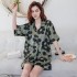Señoras de verano floral home wear cardigan simulación seda pijamas de manga corta nuevo traje de moda