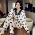 Otoño invierno grueso traje de pijama de terciopelo dorado mujer dulce cuello de muñeca pijamas con estampado de lazo al por mayor