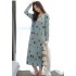 Vestido de Noche de Mujer en Talla Grande Versión Coreana 100% Algodón Vestido de Noche de Flor de Planta Estampado Vestido de Noche Femenino de Manga Larga para Dormir