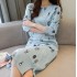 Vestido de Noche de Mujer en Talla Grande Versión Coreana 100% Algodón Vestido de Noche de Flor de Planta Estampado Vestido de Noche Femenino de Manga Larga para Dormir