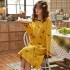 Vestido de Noche de Mujer en Talla Grande Versión Coreana 100% Algodón Vestido de Noche de Flor de Planta Estampado Vestido de Noche Femenino de Manga Larga para Dormir